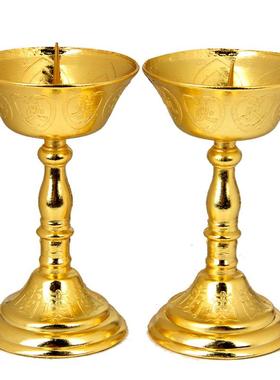 中式合金蜡烛台复古烛台小针灯莲花灯一对