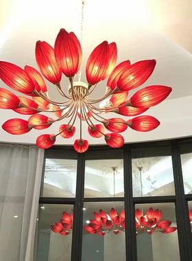 茶室吊灯新中式客厅灯东南亚酒店餐饮餐厅饭店佛堂复古禅意莲花灯