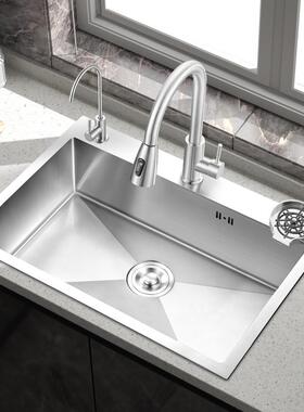 厨房304不锈钢手工水槽 拉丝加厚水槽单槽套餐大单槽洗菜盆洗碗池