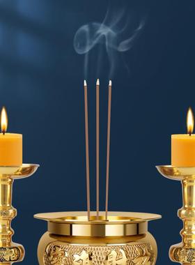 铜蜡烛台家用烛台台座纯铜蜡台香炉一体黄铜插焟烛黄铜复古腊台