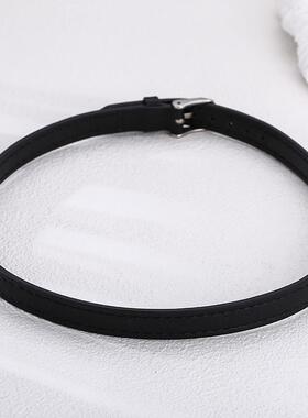 ins冷淡风银饰百搭挂绳 6mm粗铆钉扣皮带皮绳锁骨链 饰品挂件颈链