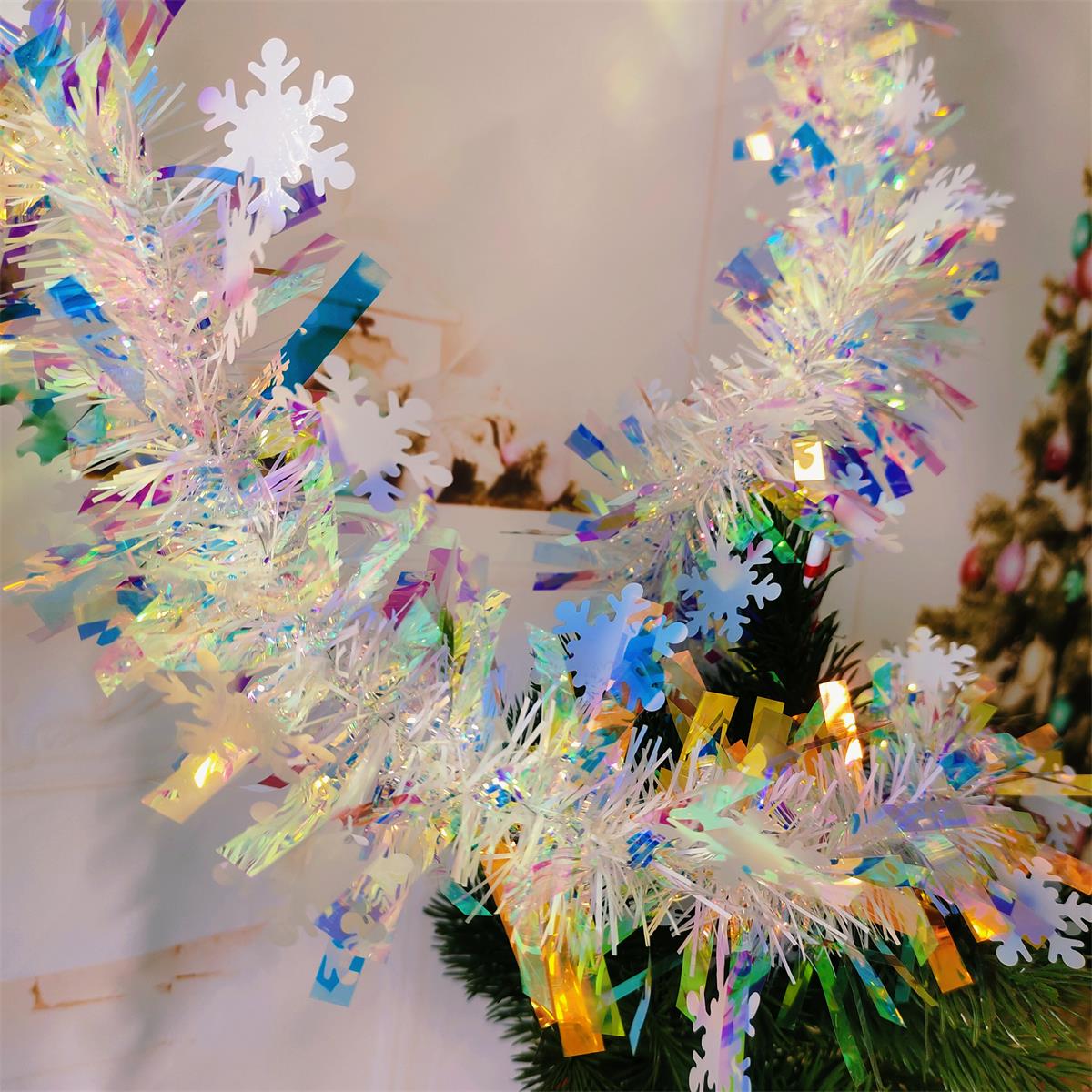 圣诞节彩带装饰彩条藤条橱窗场景布置圣诞树树叶雪花毛条装饰用品