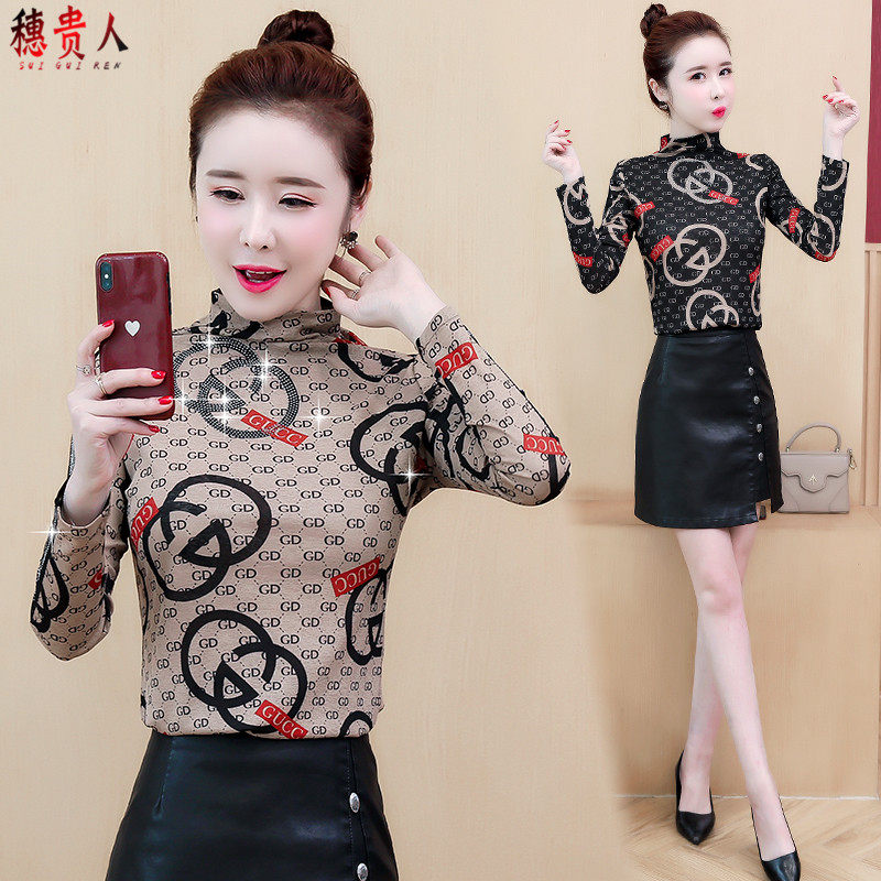 半高领蕾丝上衣女秋冬内搭新款加绒 穗贵人T恤