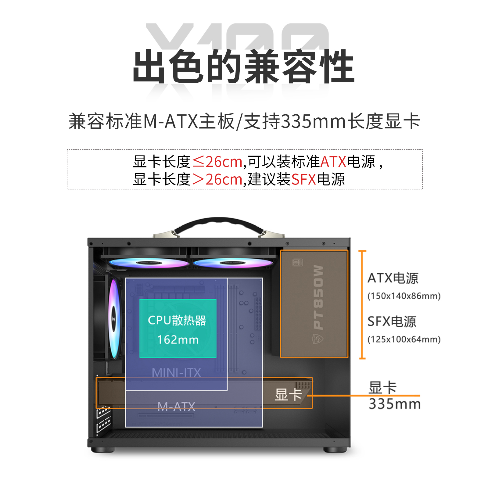 未知玩家X100手提便携MATX紧凑台式机ITX迷你侧透游戏电脑小机箱