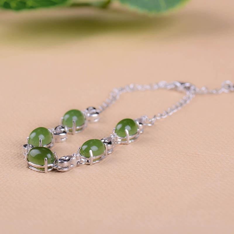 抖音新款女款925银镶嵌手碧玉手链 傲彩手链