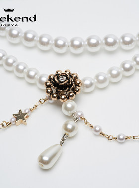 卓雅周末2024夏新轻奢复古典雅玫瑰花设计珍珠项链女Q2280304