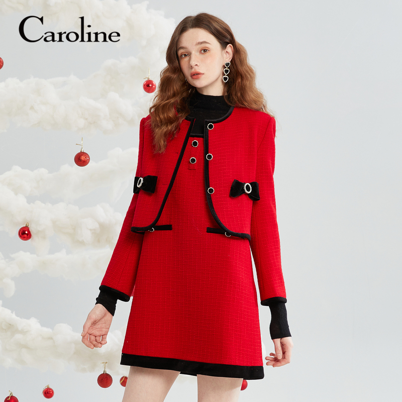 Caroline卡洛琳2023秋季新款羊毛混纺撞色小香风短外套ECRDCA47 - 图1