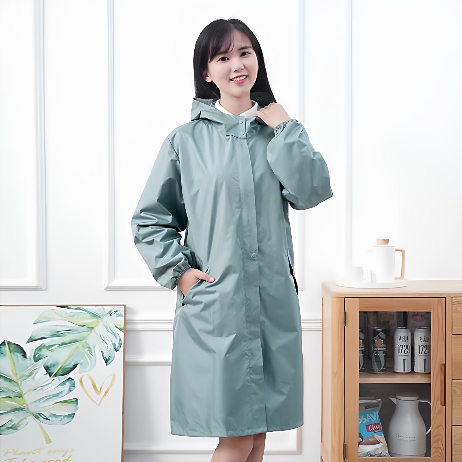 时尚长袖围裙风衣式大人罩衣女休闲服防泼水厨房外套连帽工作服男,淘宝优惠券,粉丝福利购,淘宝优惠卷