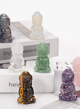 厂家创意多色天然石水晶宝宝佛像2英寸雕刻件家居风水摆件