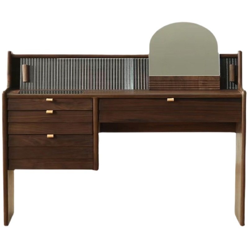 北美黑胡桃木梳妆台轻奢原木女生网红化妆桌可移动玻璃化妆台,淘宝优惠券,粉丝福利购,淘宝优惠卷