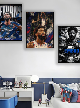 NBA76人大帝恩比德周边海报挂画球星周边壁画定制相框礼物装饰画