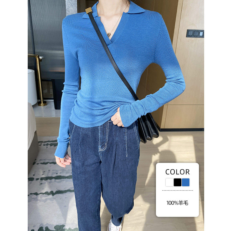 新澳高支羊毛polo领女法式小针织衫 myblun毛针织衫