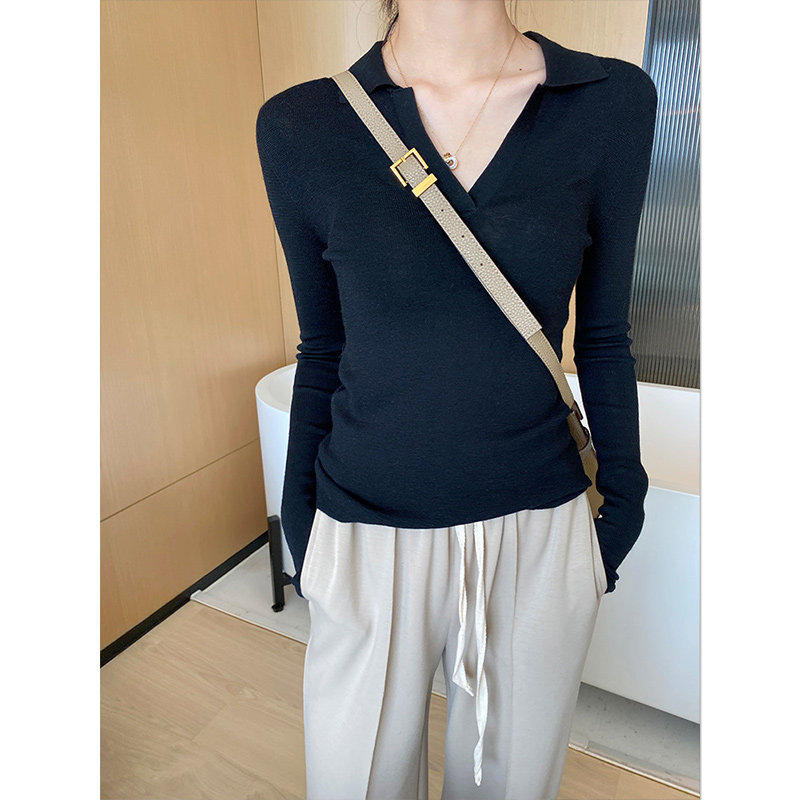 美丽诺羊毛打底修身v领早秋针织衫 myblun毛针织衫