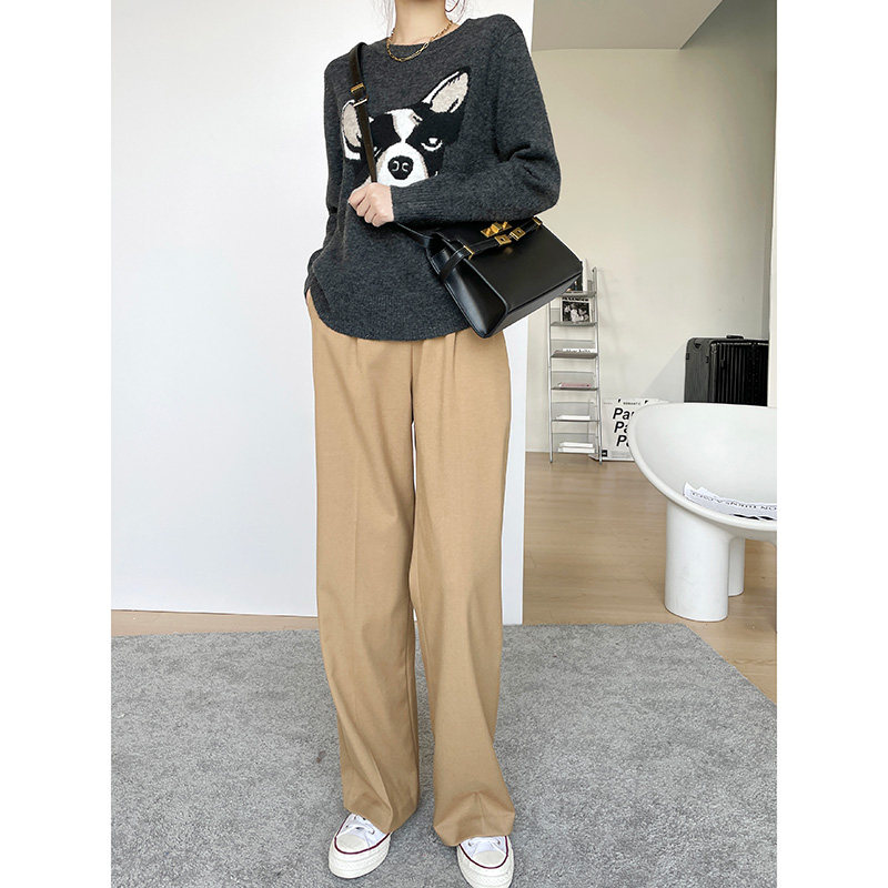 直筒拖地女小个子卡其色2022阔腿裤 myblun休闲裤