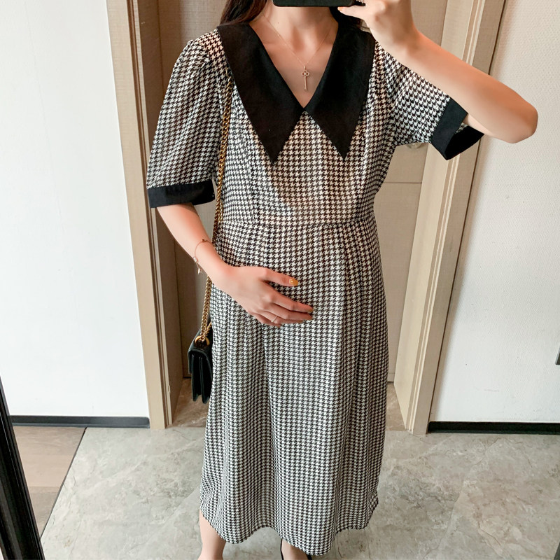 孕妇夏季雪纺潮妈短袖中长款显瘦 魔法鹿连衣裙