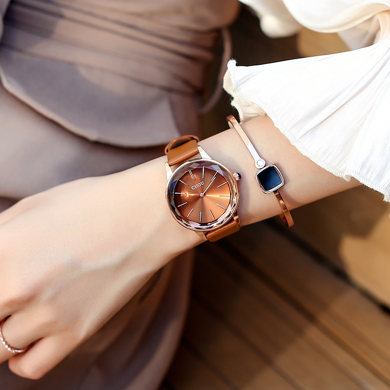 guou女士潮流防水韩版简约气质手表 古欧老林国产腕表
