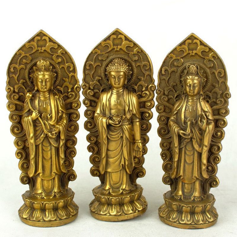 抖音新款纯铜西方三圣佛像摆件 玄翠峰摆件
