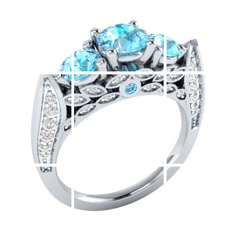 ring时尚女士镀925银钻石彩色锆石 玄翠峰戒指/指环