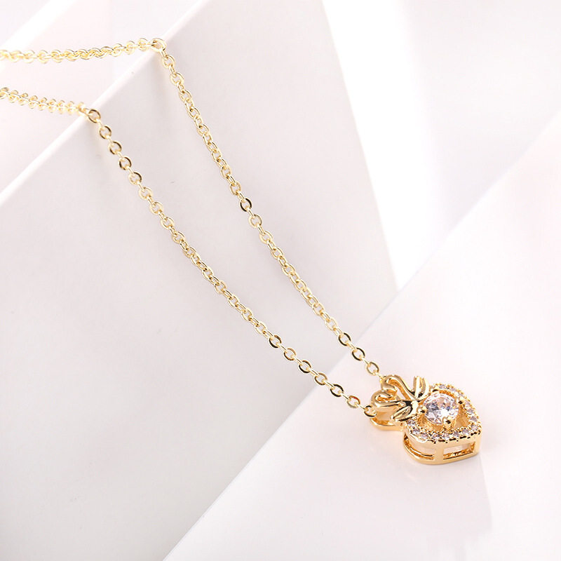 抖音同款网红天鹅爱心18k短锁骨链 玄翠峰项链