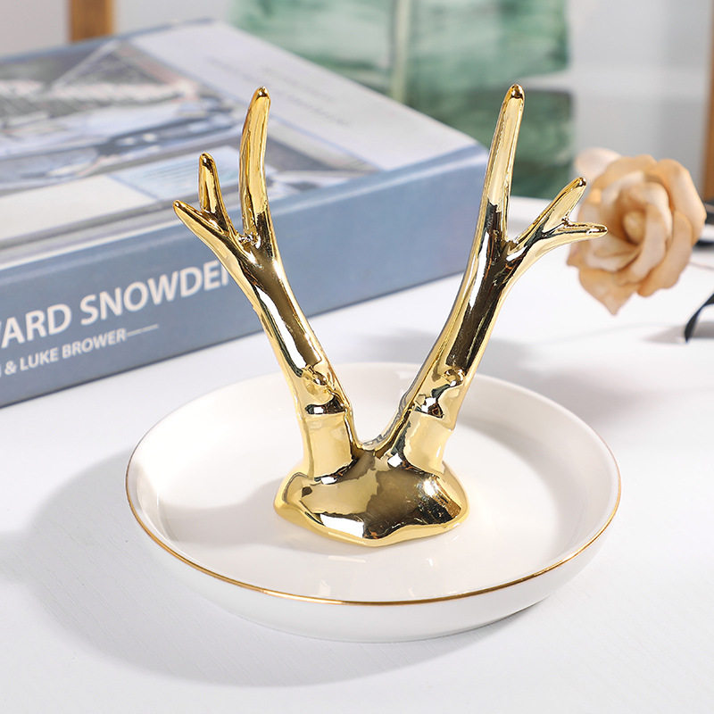 抖音新款欧式陶瓷电镀首饰盘戒指盘 玄翠峰项链