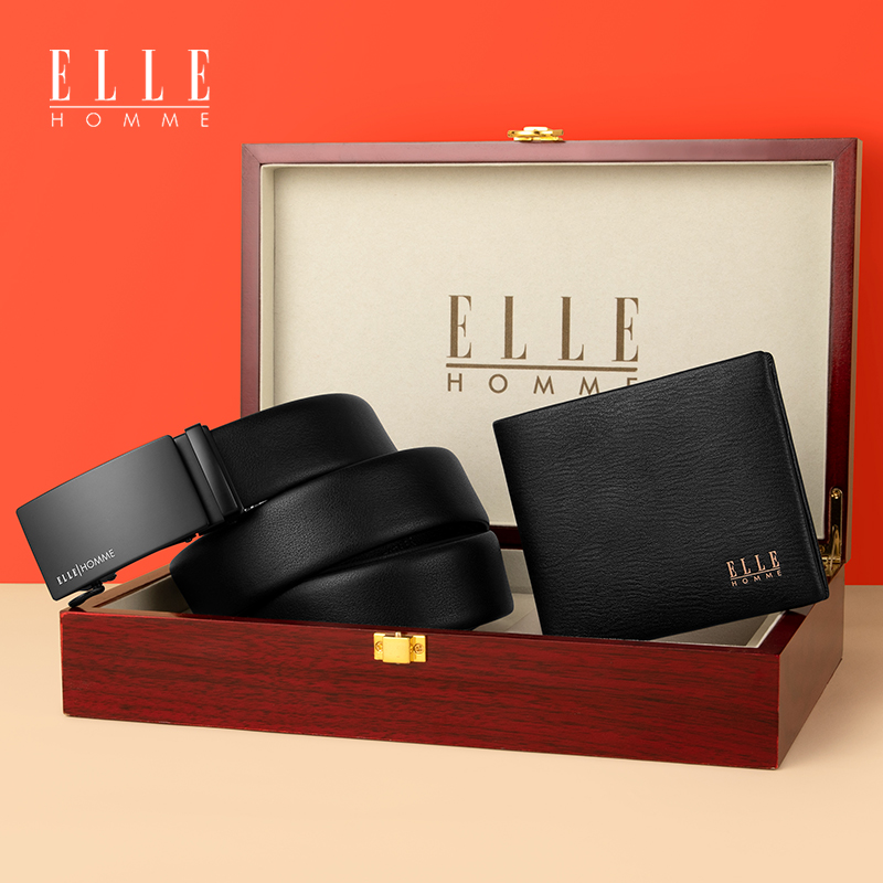 法国elle homme男士皮带真皮钱包 ellehomme千乐禧钱包