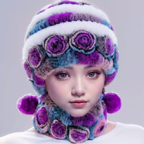 Otto Rabbit Fur Hat Children Autumn Winter Fashion Warm Mom Earthen Cap Leather Straw Hat Scarf to thicken the new