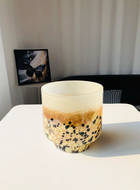 中古风手工制作琉璃花瓶复古条纹花器客厅样板房软装装居家饰摆件