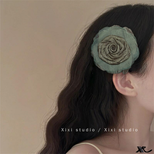 海边夏日！网纱山茶花发夹！高级感超仙马尾夹复古刘海夹旅行发卡