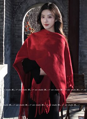 云南旅游黑色流苏披肩女外搭披风