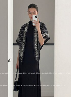 高级黑色格子系腰三角巾腰间配饰