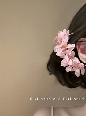 新中式红花朵发簪新娘发簪花发钗
