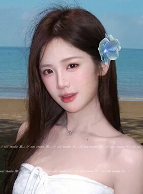 度假风甜美蓝色花朵发夹女配裙子