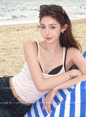 银色十字架项链叠戴颈链长款性感