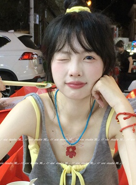 多巴胺小红花彩色项链锁骨链颈链
