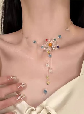 多巴胺少女水晶花朵项链