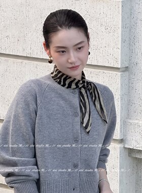 韩系氛围感斑马纹系脖丝巾小领巾