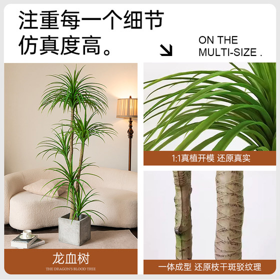 Fake flowers, simulated flowers, dragon blood tree decorative ornaments, indoor living room, high-end plastic flowers and green plants, floor-standing potted trees