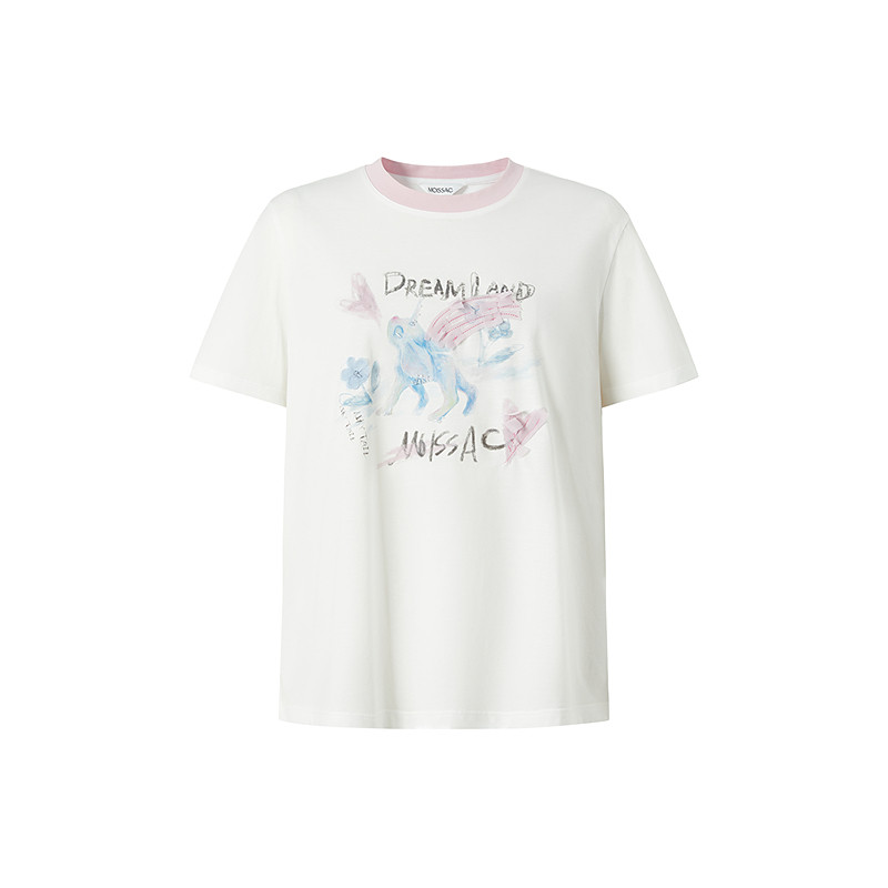 商场同款 摩萨克夏款纯棉仙兽钉珠印花图案休闲短袖T恤女,淘宝优惠券,粉丝福利购,淘宝优惠卷