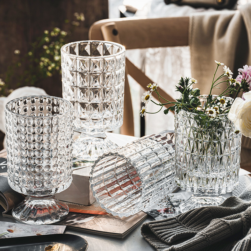 法式创意玻璃花瓶透明轻奢摆件欧式水养插花鲜花瓶餐桌客厅装饰品