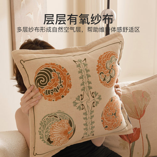 洁丽雅纯棉抱枕沙发腰部支撑靠垫客厅抱枕套床头靠枕可拆洗腰枕 - 图3