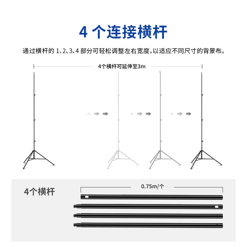 NEEWER/纽尔 2.6*3m背景布支架铝合金伸缩三脚架横杆横臂壁挂绿色投影布绿幕电影绿幕人像直播大力夹沙袋-图2