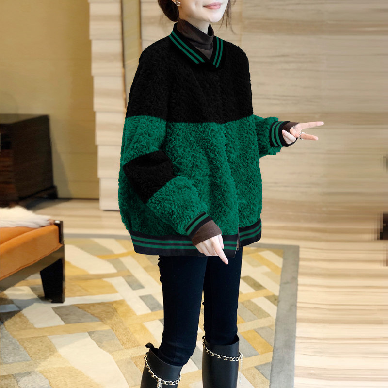 小个子撞色仿羊羔毛外套女春装夹克 socs短外套