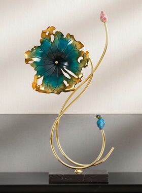 黄铜荷叶翠鸟摆件创意荷花家居装饰摆件乔迁新居新人结婚开业礼物