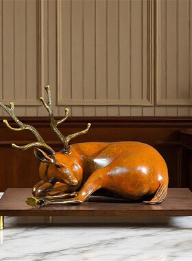 箐铜记《卧鹿》全铜摆件家居装饰品客厅玄关办公室乔迁新居送礼物