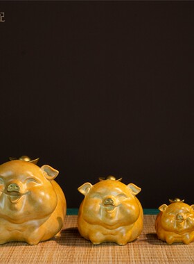 箐铜记招财进宝诸事顺利铜摆件元宝猪家居装饰品客厅玄关办公室