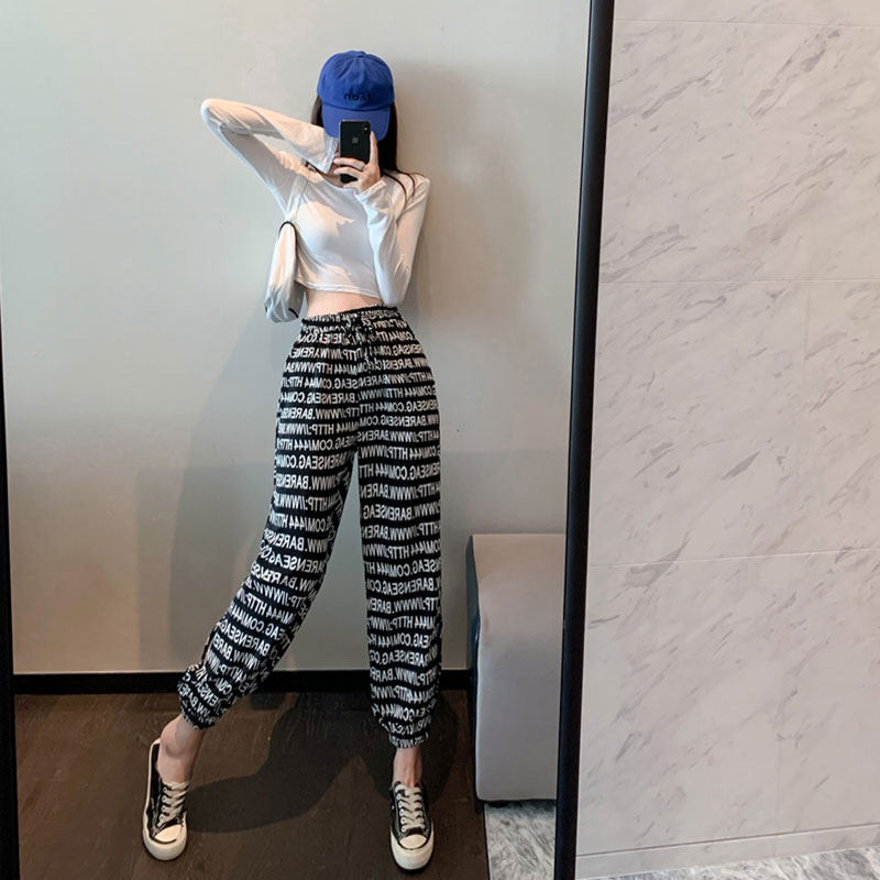 夏季休闲露背防晒+高腰束脚裤t恤 曼范玫时尚套装