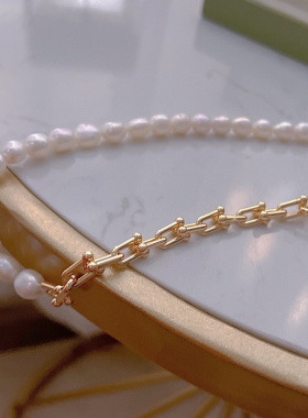 超越珠宝 网红链条锁骨链 天然淡水珍珠 欧美风夏日女神 精致满满