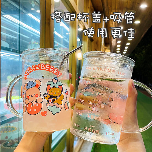1000ML超大号大容量夏季玻璃杯吸管水杯泡茶牛奶杯子女2026新潮款 - 图3