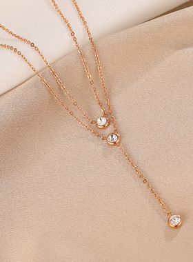 锆石双层长款吊坠韩国配饰项链