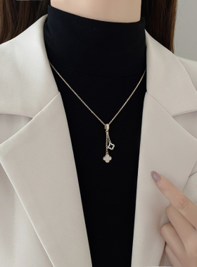 四叶草项链女网红轻奢小众设计感锁骨链毛衣链2025年新款秋冬配饰